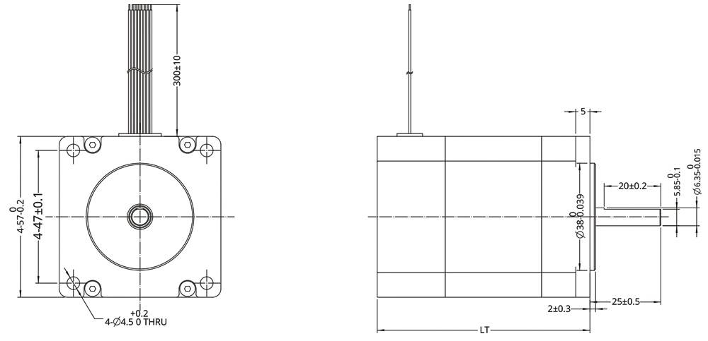 Dessin dimensionnel du moteur DC sans balais de taille 23 (57mm)